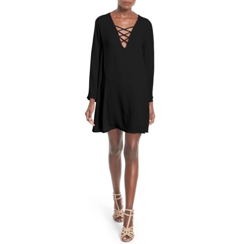 Astr The Label Black Crisscross V-Neck Bell Sleeve Dress - Size XS